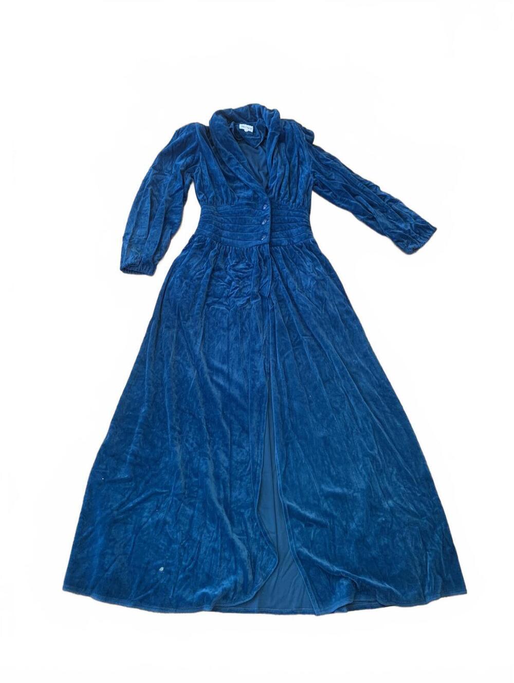 Vintage Neiman MarcusLong Sleeve Teal Velvet Dress with Button Detail